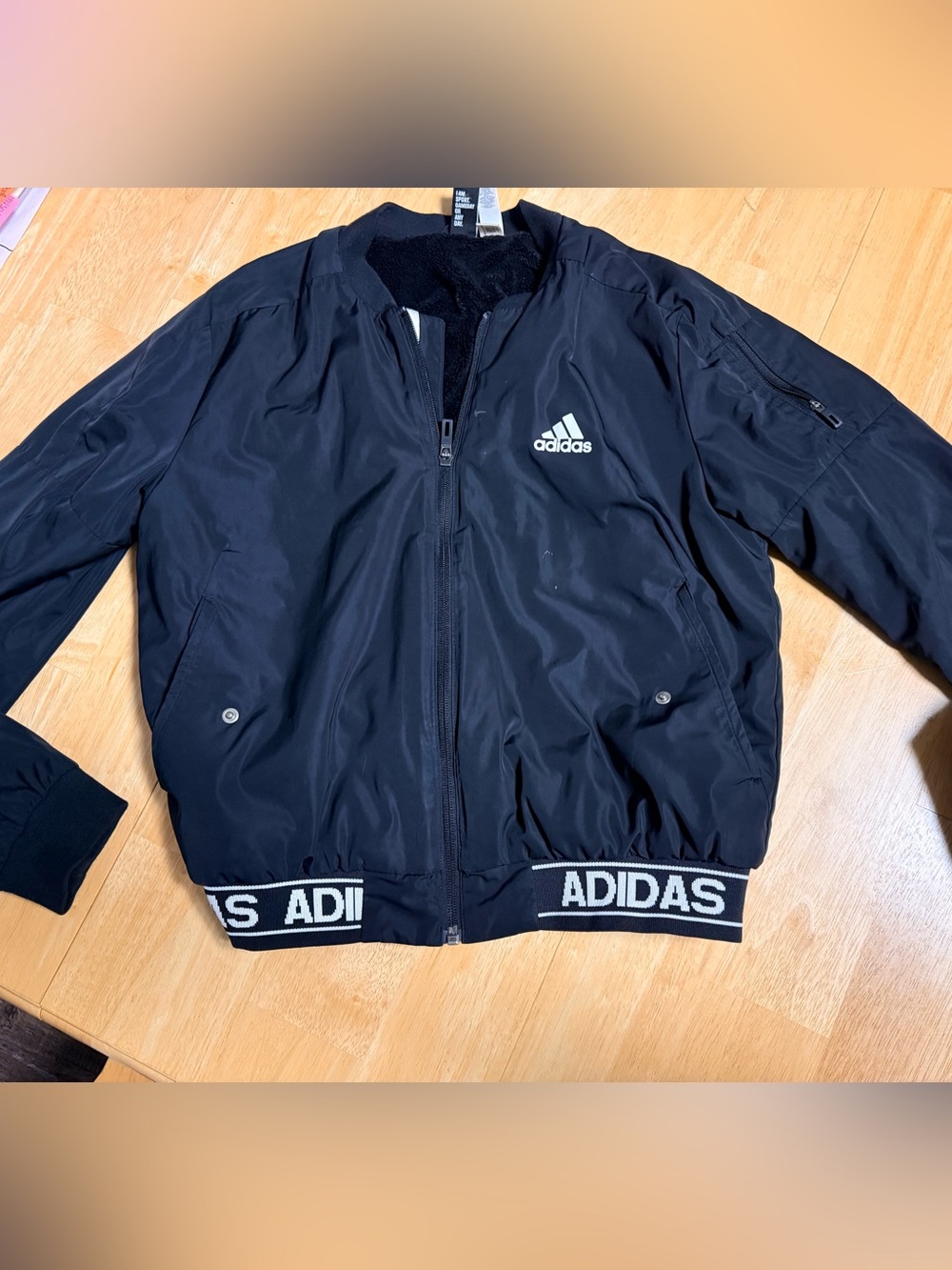 adidas Kids Black Logo Bomber Puffer Jacket